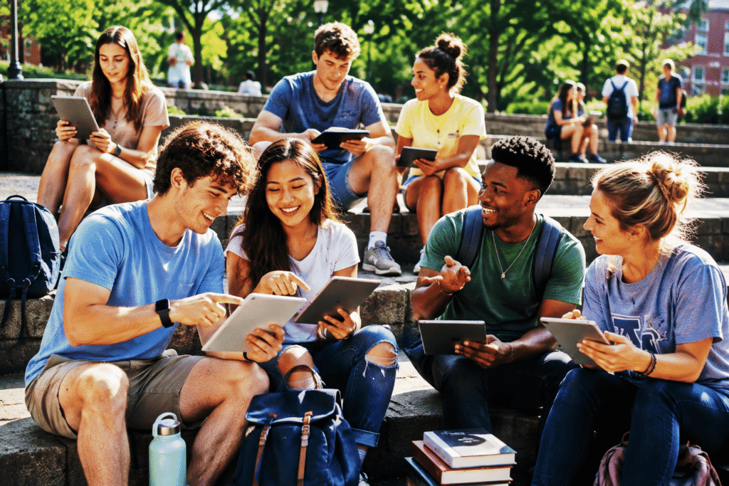 College Students reding eBooks on their devices