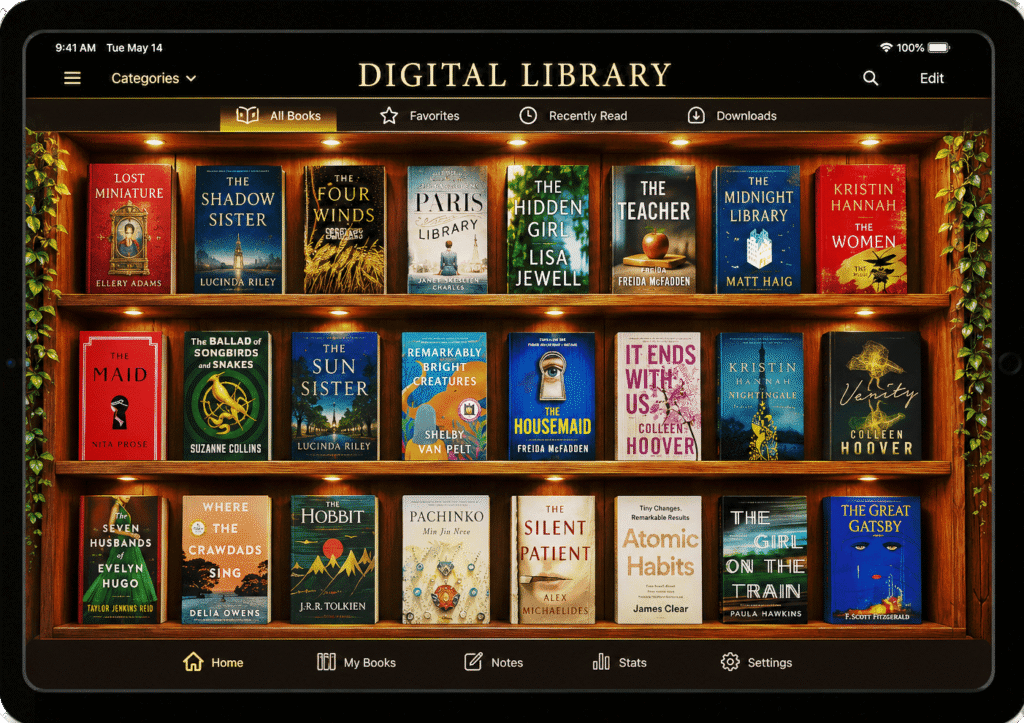an image of a digital library on a tablet