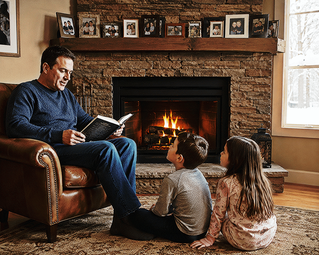 Father reading to his children