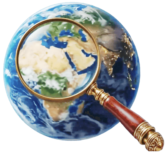 Magnifyng Glass over earth symbol fo SEO